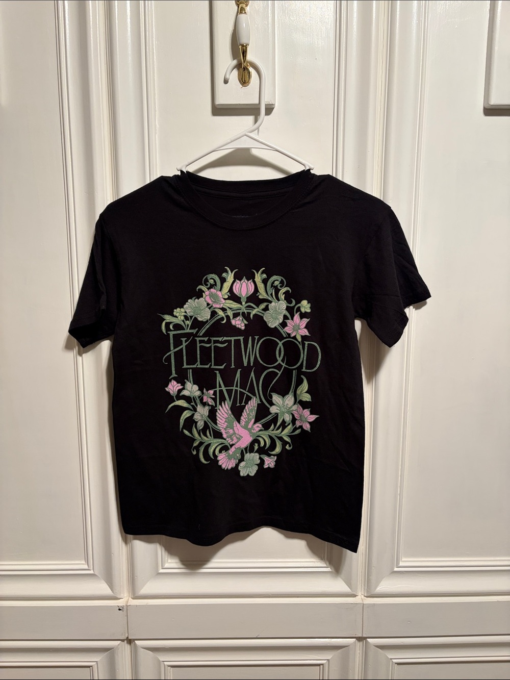 Black Fleetwood Mac Graphic Tee with Pink & Green Floral Print